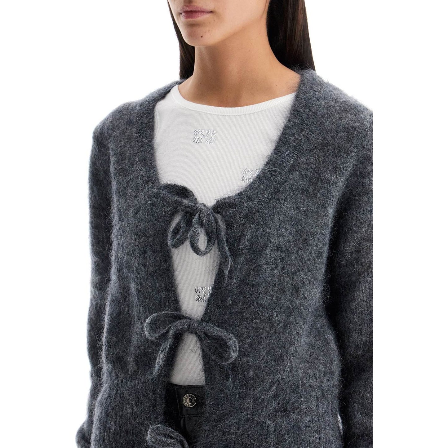 Ganni mohair cardigan with bow accents