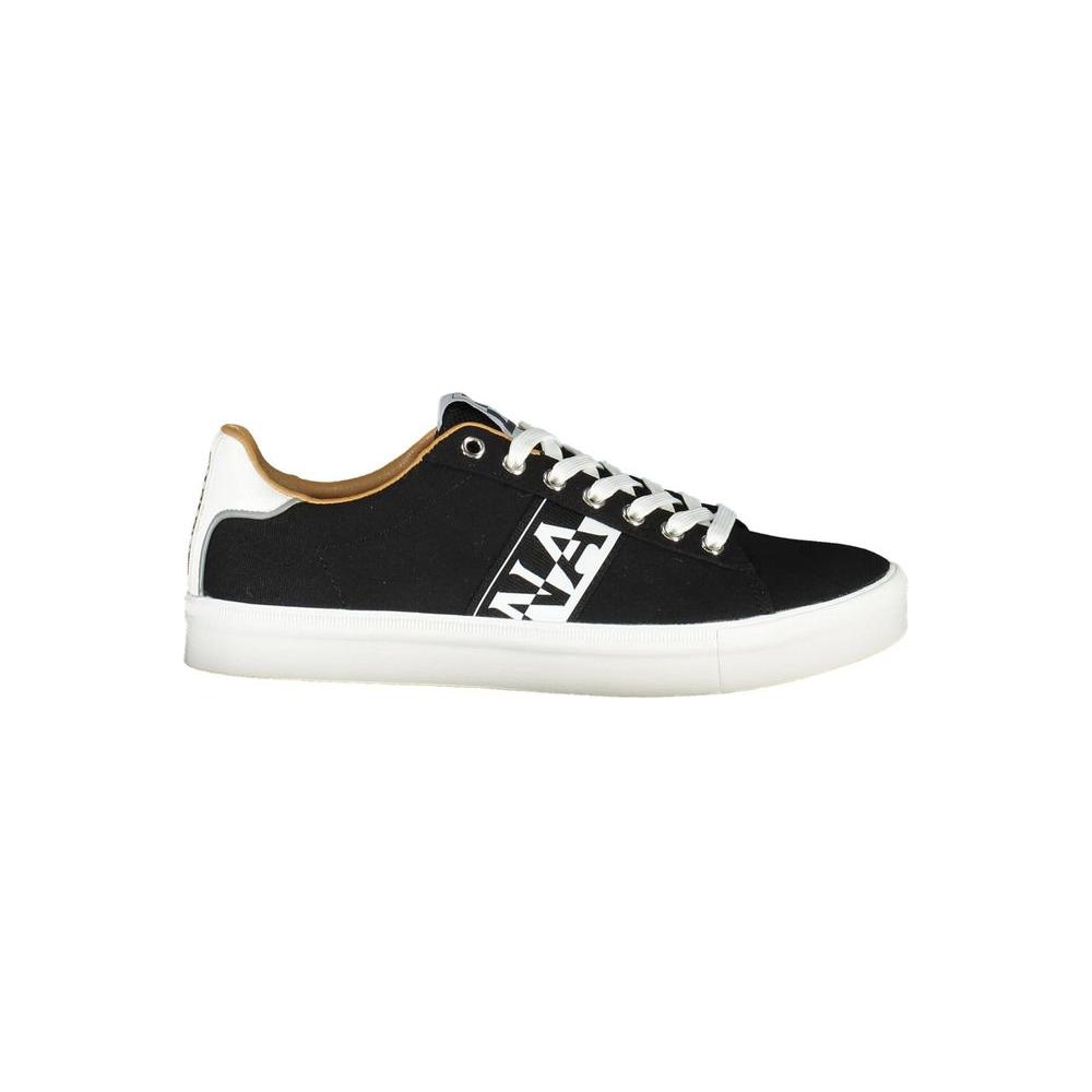 Napapijri black polyester men's sneaker with contrasting details and logo on side, showcasing a sleek and stylish design.