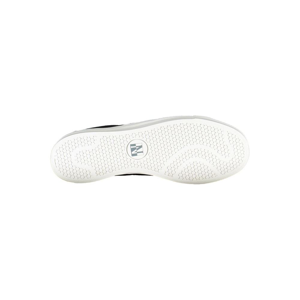 Outsole view of Napapijri black men's sneaker showing tread pattern and logo detail.