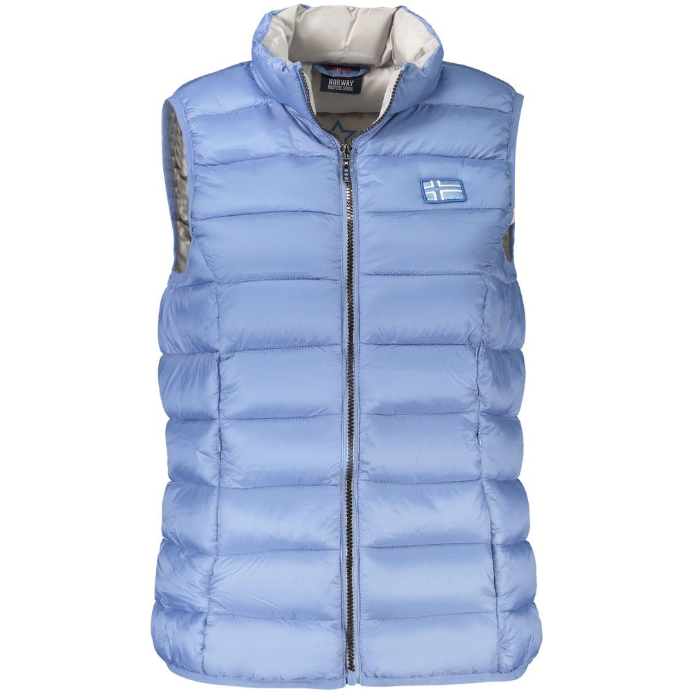 Light blue sleeveless women's jacket by Norway 1963 with zipper and logo, polyamide fabric, featuring four practical pockets.