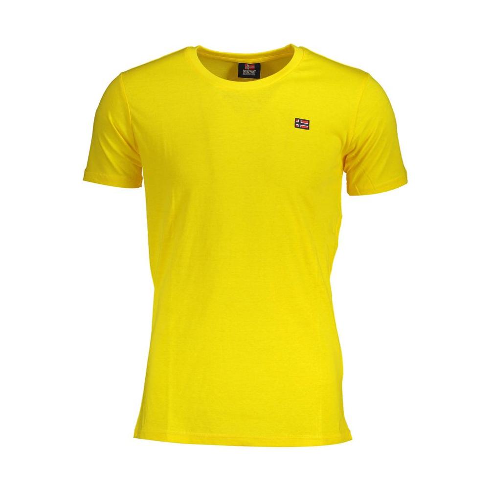 Bright yellow Norway 1963 men's T-shirt in premium cotton with a classic crew neck and logo emblem. Short sleeve summer casual wear.
