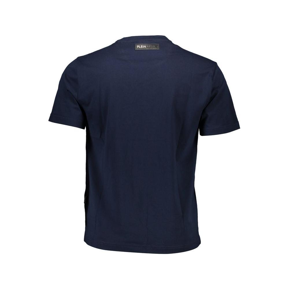 Back view of Plein Sport blue cotton men's T-shirt showcasing logo and casual design.