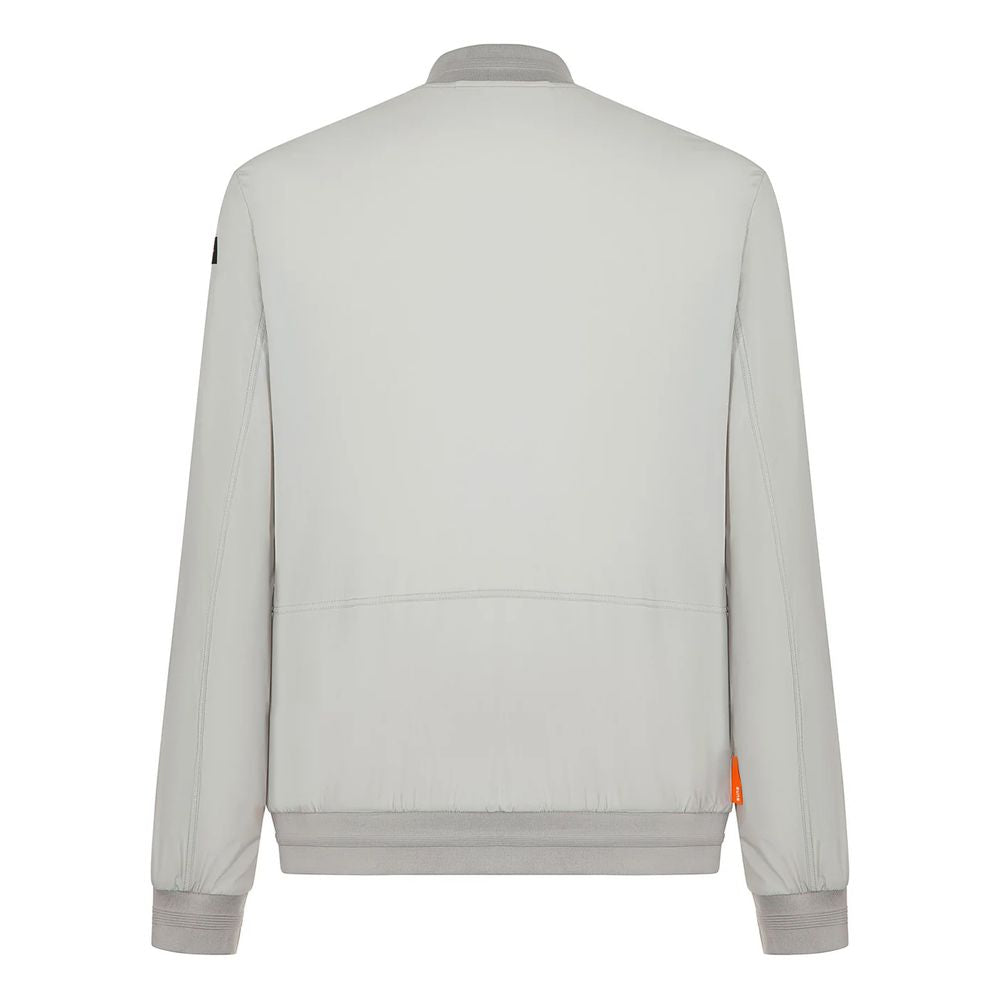 Suns Gray Nylon Men's Jacket with elasticated cuffs, 4-pocket design, and technical stretch fabric, shown from the back.