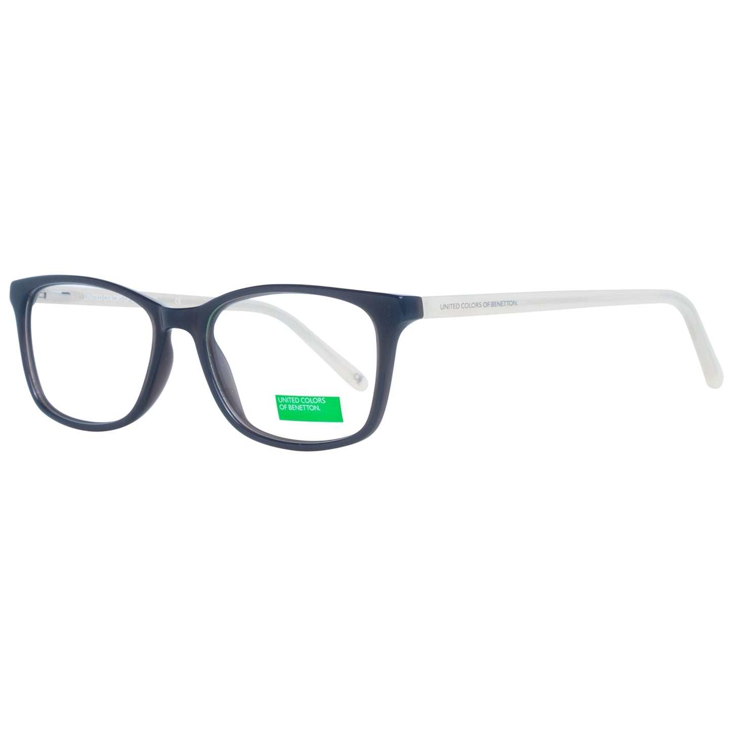 Blue and white Benetton BEO1032 53900 women's eyeglasses with square lenses on a white background.