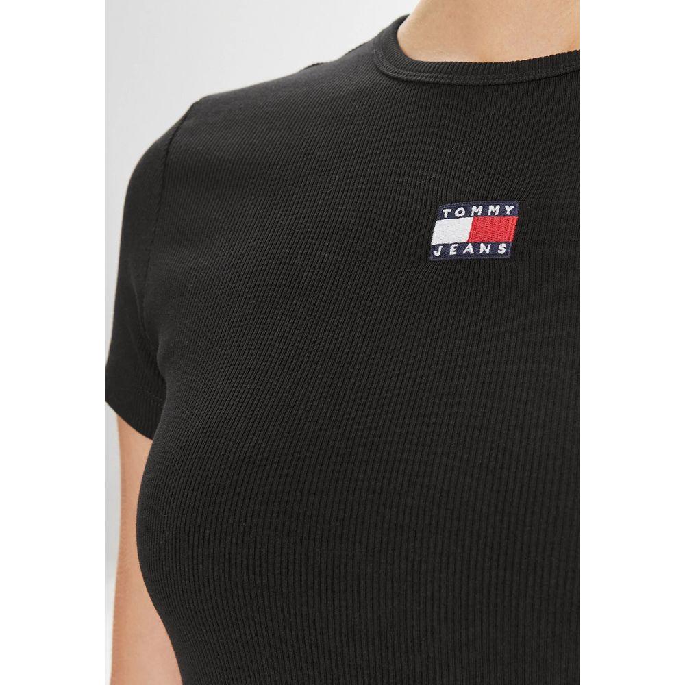 Women's black Tommy Hilfiger Jeans T-shirt, Autumn/Winter collection, made of 95% cotton and 5% elastane.