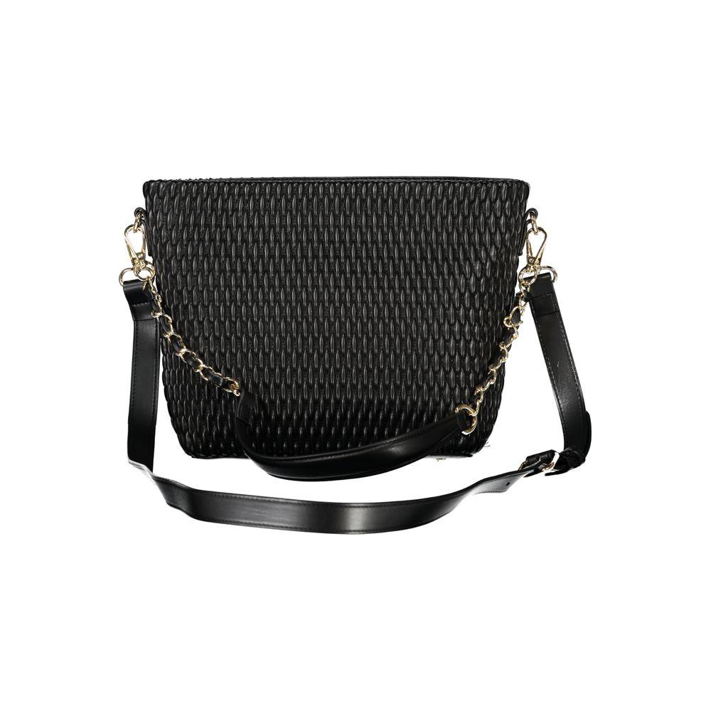 Valentino Bags black polyethylene handbag with removable handle and adjustable strap, featuring sophisticated design and textured pattern.