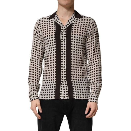 Dolce & Gabbana White Black Polka Dot Silk Men Casual Shirt