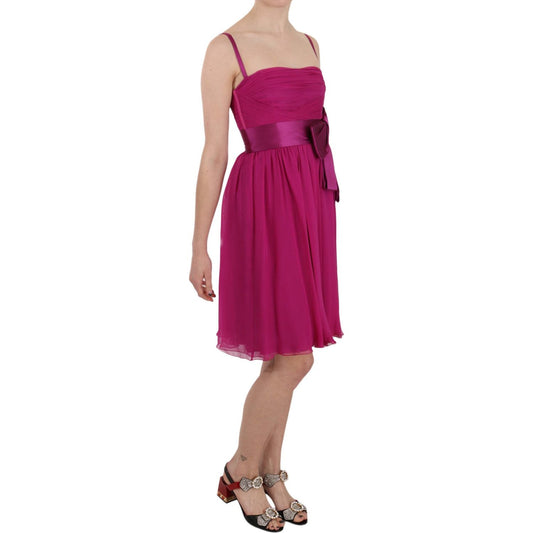 Dolce & Gabbana Fuchsia Pink Bow Silk Sleeveless Dress DR1684-38