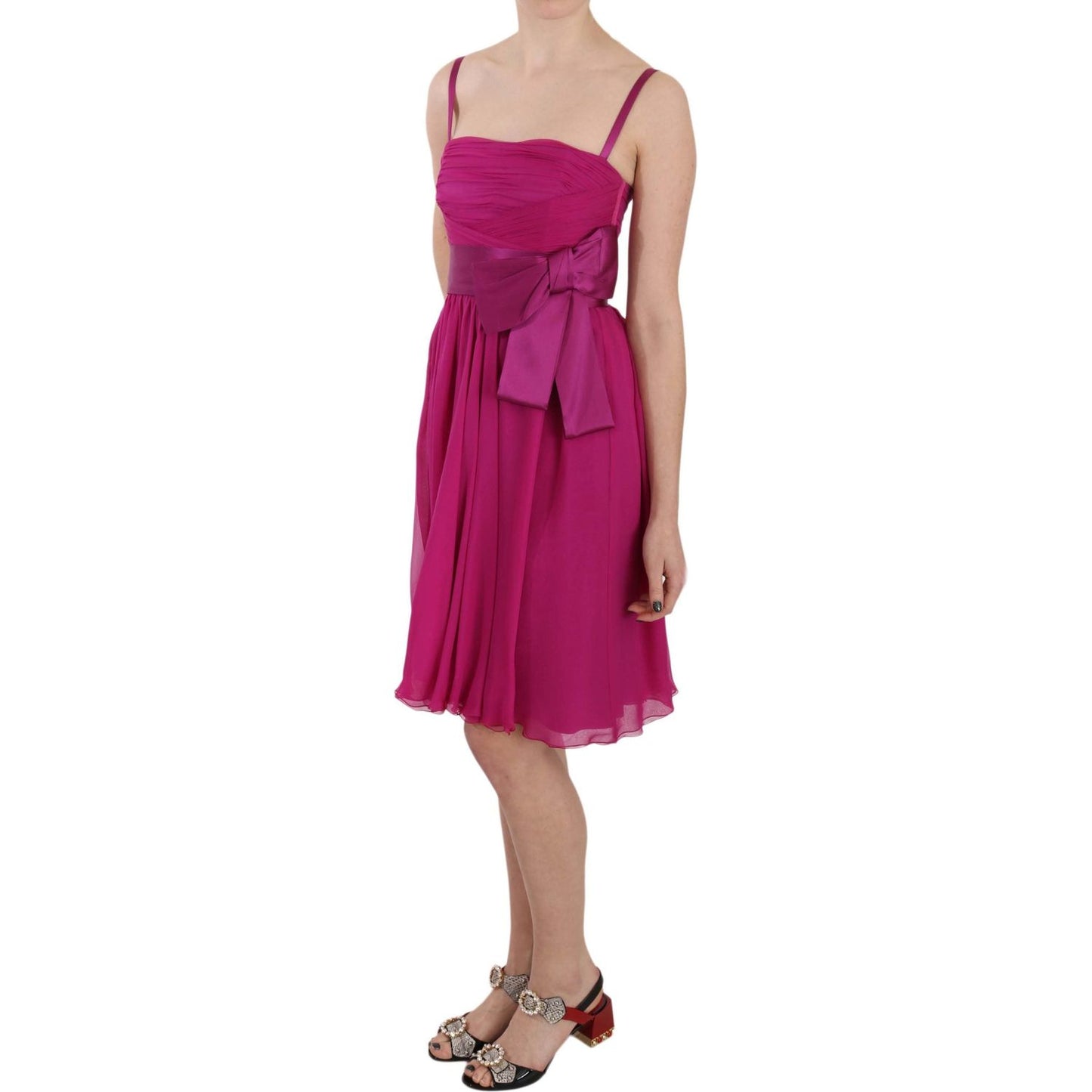 Dolce & Gabbana Fuchsia Pink Bow Silk Sleeveless Dress DR1684-38