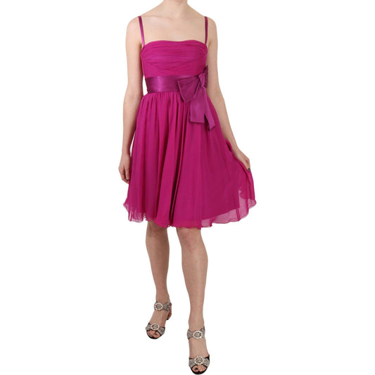 Dolce & Gabbana Fuchsia Pink Bow Silk Sleeveless Dress DR1684-38