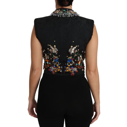 Dolce & Gabbana Black Crystal Sicily Vest Waistcoat