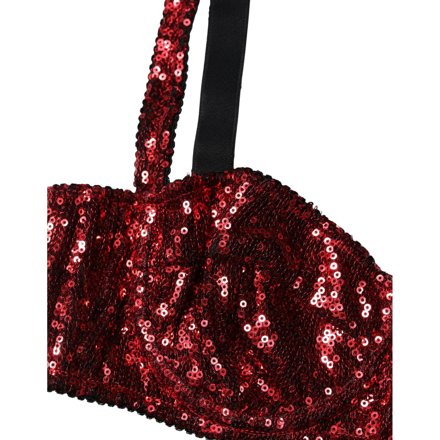 Dolce & Gabbana Red Sequined Nylon Balconnet Bra Underwear
