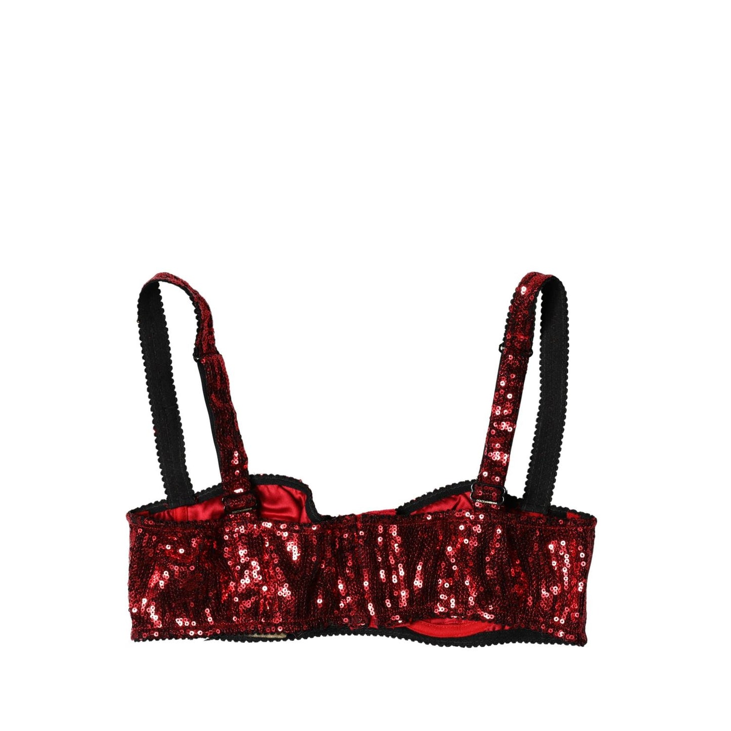 Dolce & Gabbana Red Sequined Nylon Balconnet Bra Underwear