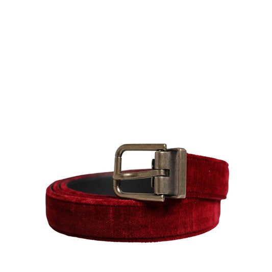 Dolce & Gabbana Men Burgundy Velvet Cotton Metal Buckle Belt