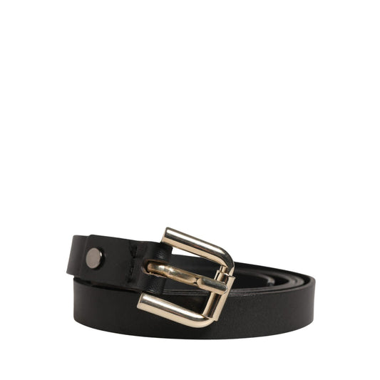 GF Ferre Black Leather Slim Gold Tone Buckle Waist Men Belt