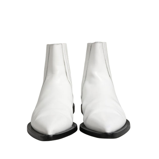 Dolce & Gabbana White Leather Chelsea SlipOn Ankle Boots Shoes