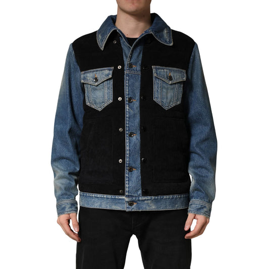 Dolce & Gabbana Black Blue Cotton Denim Blouson Men Jacket