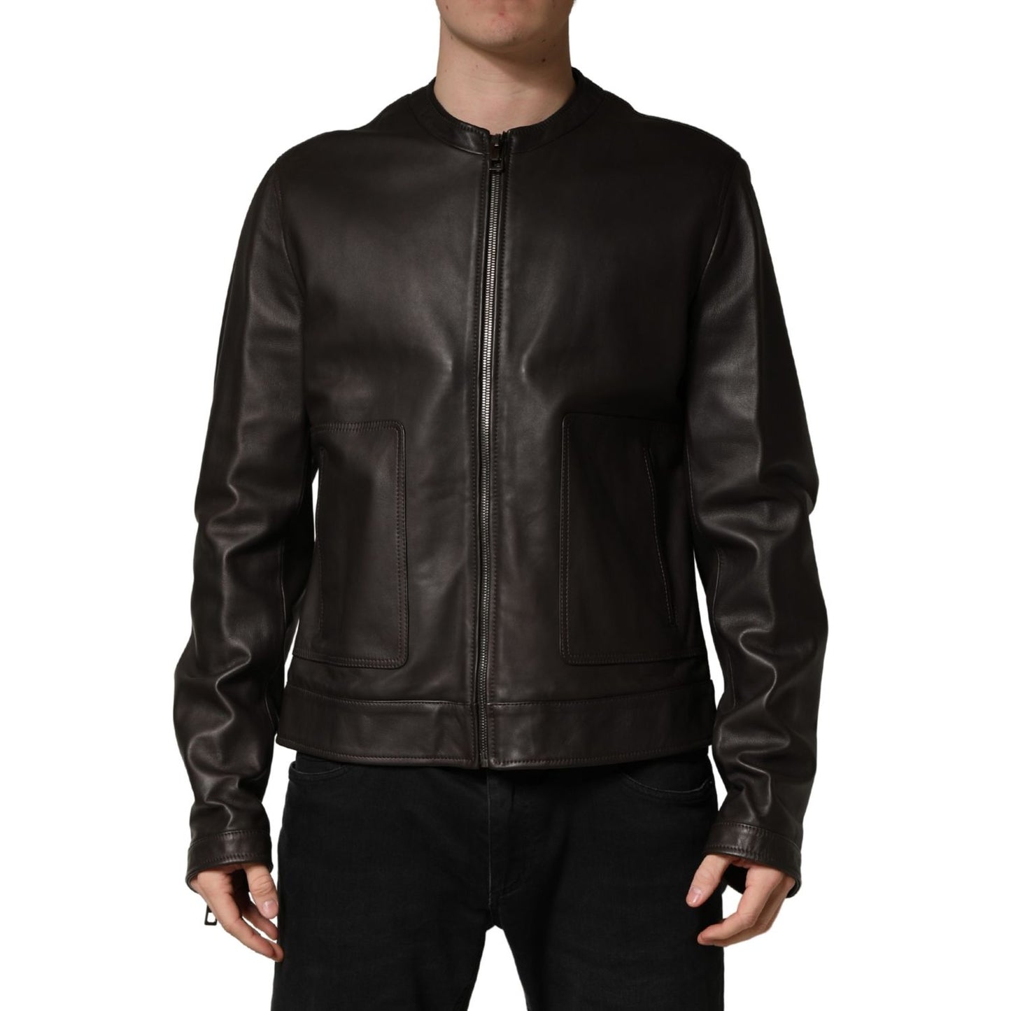 Dolce & Gabbana Black LambskinLeather Full Zip Biker Jacket