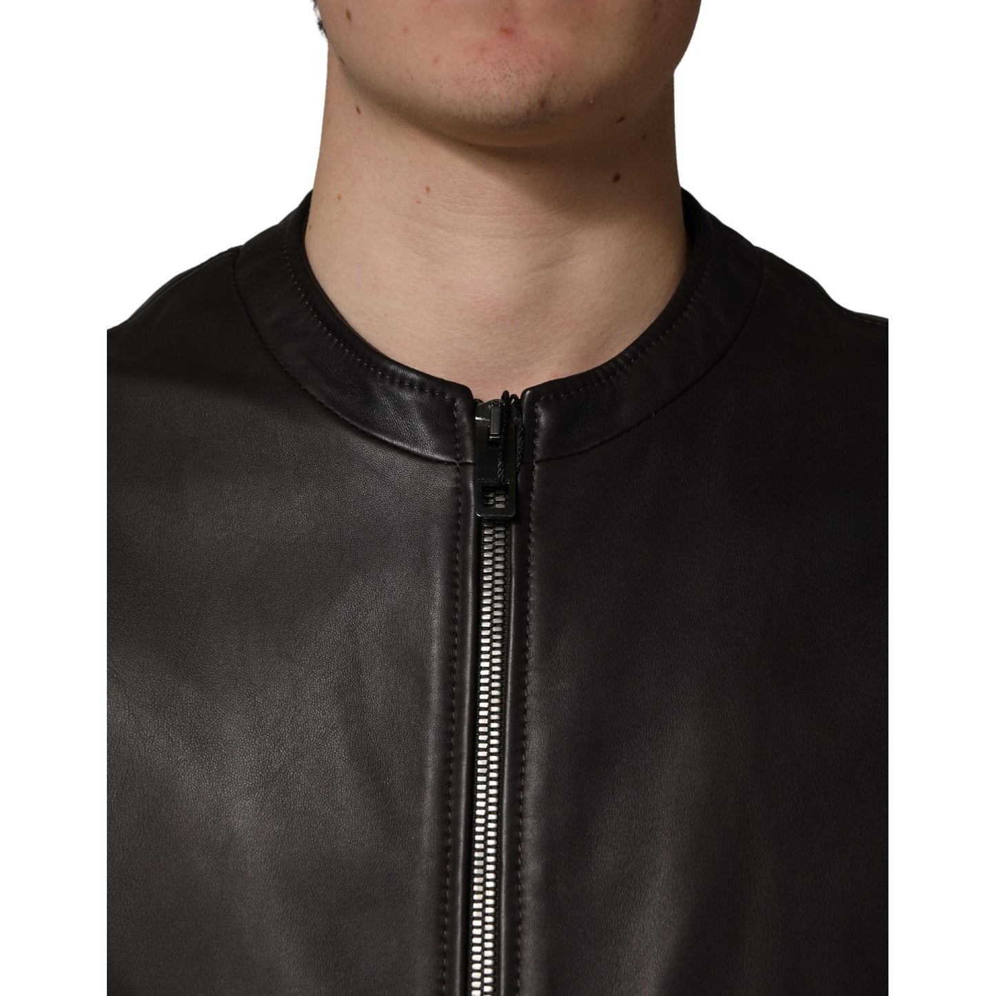 Dolce & Gabbana Black LambskinLeather Full Zip Biker Jacket