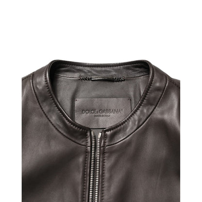 Dolce & Gabbana Black LambskinLeather Full Zip Biker Jacket