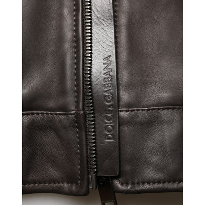 Dolce & Gabbana Black LambskinLeather Full Zip Biker Jacket