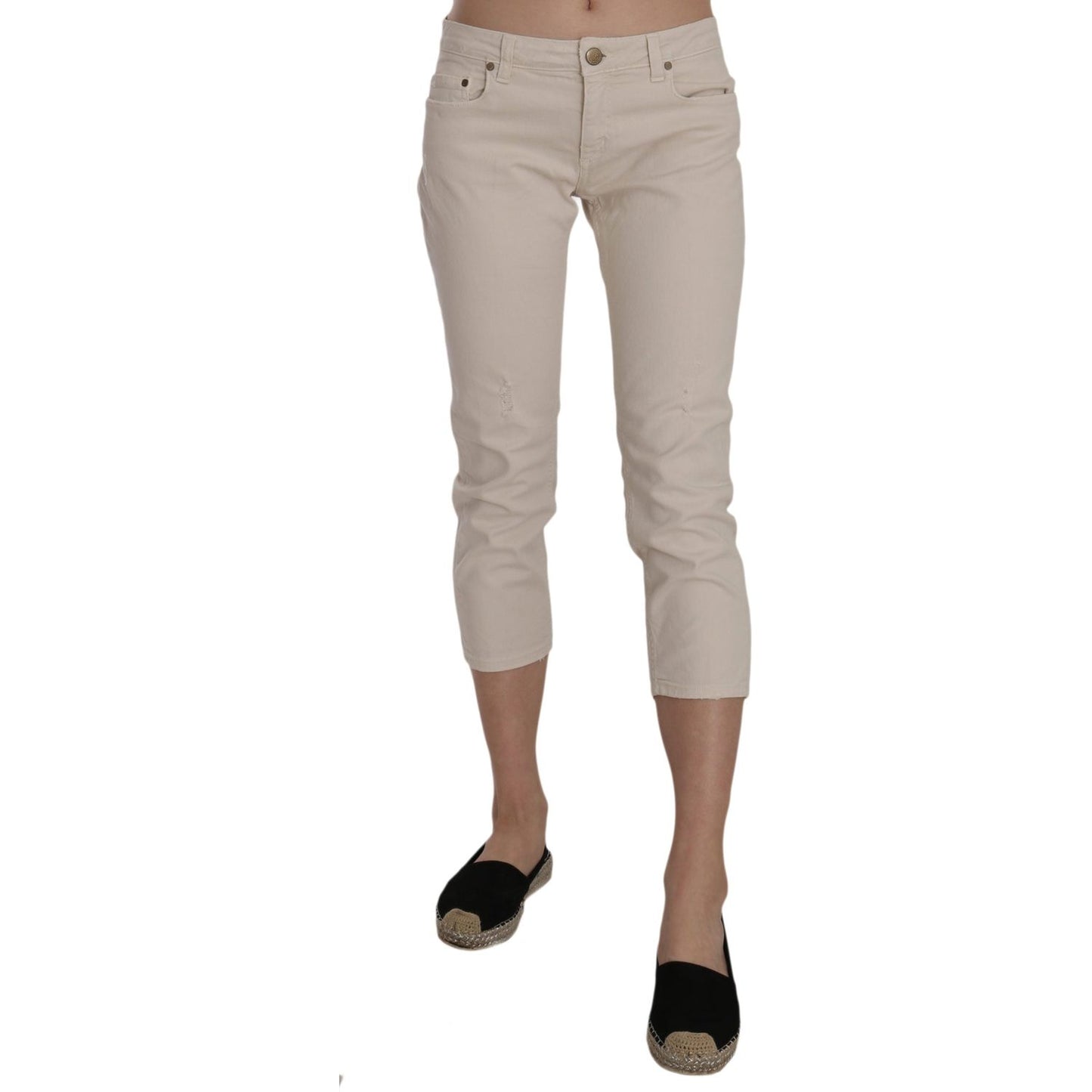Dondup Beige Cotton Stretch Low Waist Skinny Cropped Capri Jeans Jeans & Pants