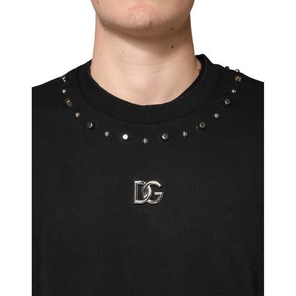 Dolce & Gabbana Black Embellished Cotton Sweatshirt Sweater