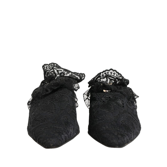 Dolce & Gabbana Black Lace Heels Sandals Shoes