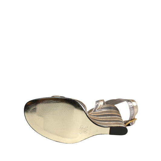 Dolce & Gabbana Gold Silver Leather Wedge Heels Sandals Shoes