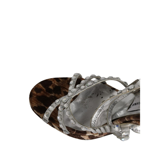 Dolce & Gabbana Brown Leopard Rhinestone StilettoSandals Shoes
