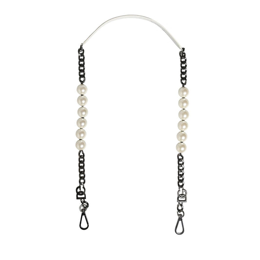 Dolce & Gabbana White Leather Silver Chain Bag Accessory Shoulder Strap