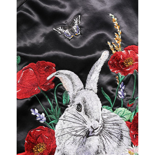 Dolce & Gabbana Black Satin Floral Embroidery Bomber Jacket