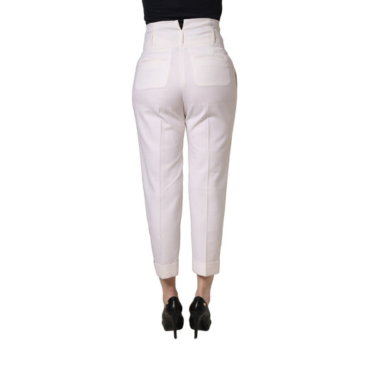 Peserico White Skinny High Waist Chino Cropped Trouser Pants