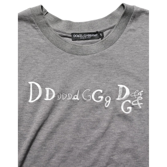 Dolce & Gabbana Gray Logo Embroidery Short Sleeve T-shirt