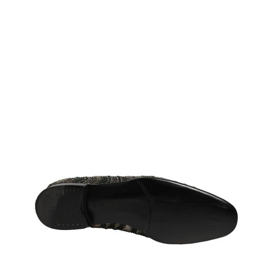 Dolce & Gabbana Black Silver Embellished Slip On Loafers Shoes