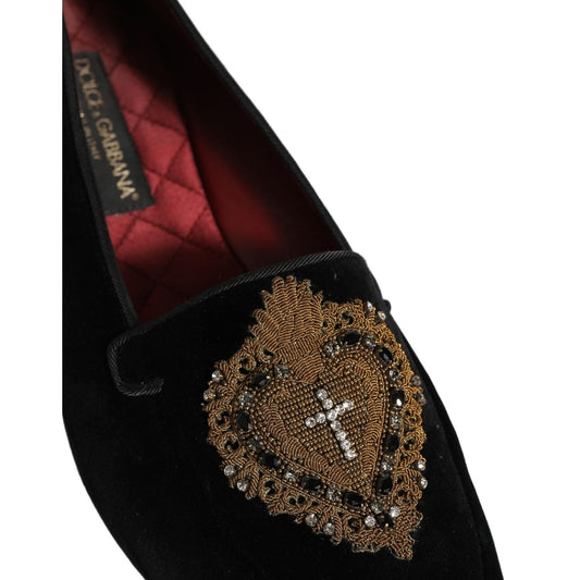 Dolce & Gabbana Black Velvet Sacred Heart Dress Loafers Shoes