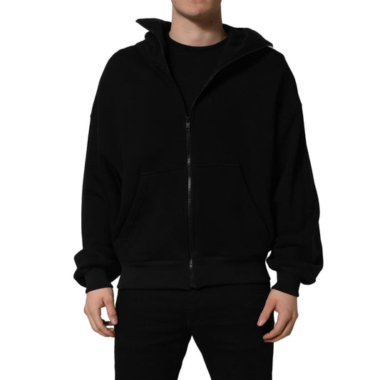 Dolce & Gabbana Black Cotton Men Hooded FullZip Bomber Jacket