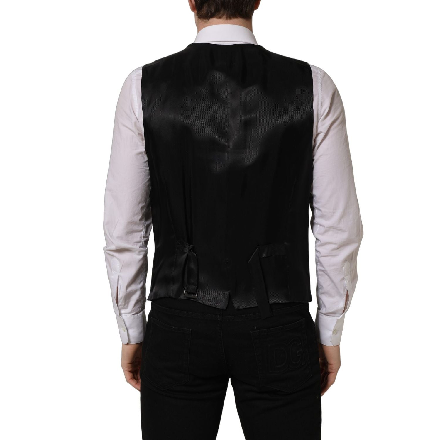 Dolce & Gabbana Black Wool Single Breasted Waistcoat Vest