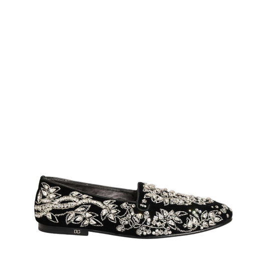 Dolce & Gabbana Black Velvet Embellished Dress Loafers Shoes