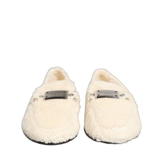 Dolce & Gabbana White Fur Shearling Men Dress Loafers Shoes