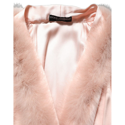 Dolce & Gabbana Light Pink Silk Turkey Feather Wrap Midi Dress