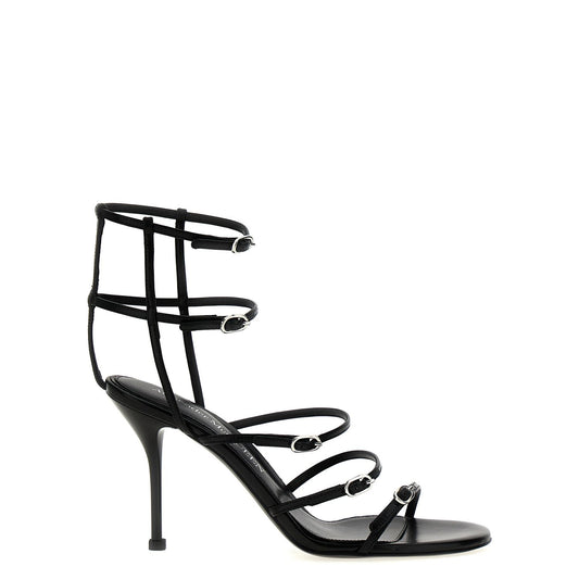 Alexander McQueen Black Lambskin Stiletto Heel Sandals