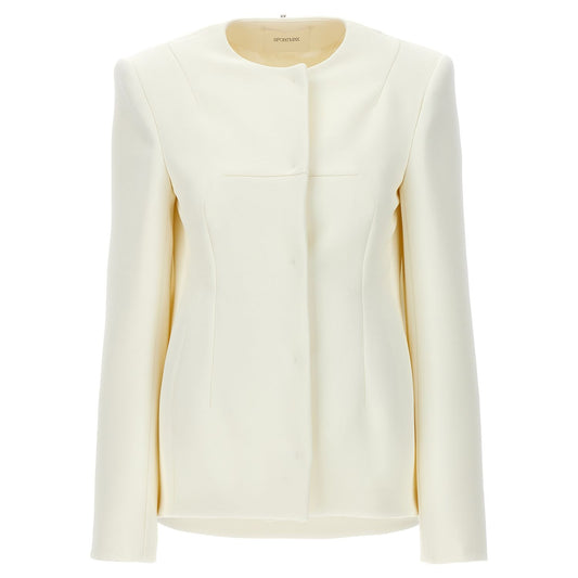 Sportmax White Polyester Full-Length Jacket