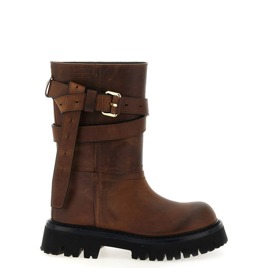 Moschino Brown Velvet Leather Over The Knee