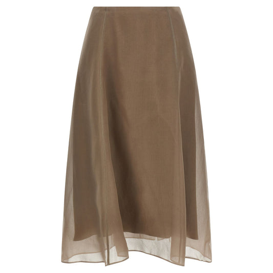 Brunello Cucinelli Beige Silk Midi Skirt
