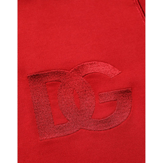 Dolce & Gabbana Red Embroidered Logo Hooded Full Zip Sweater