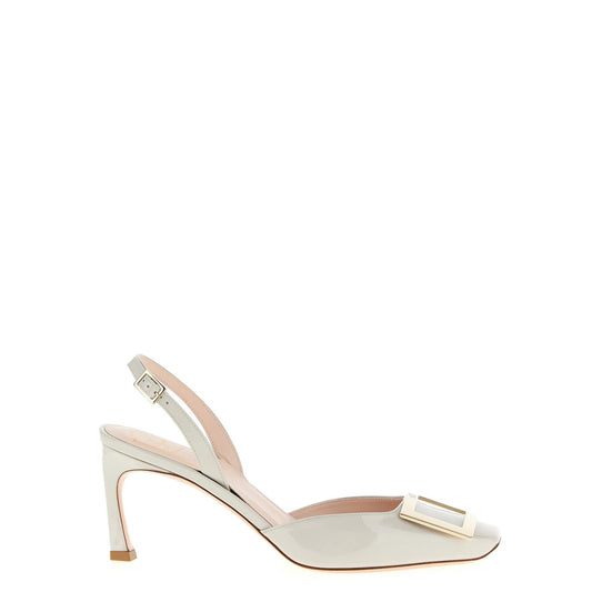 Roger Vivier White Calfskin Mid Heel Pumps