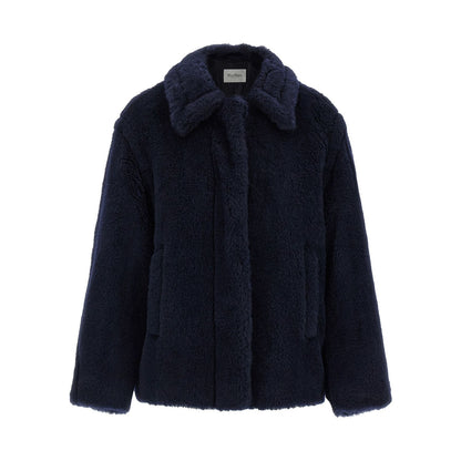 Max Mara Blue Alpaca Leather Coat