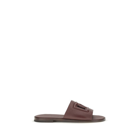 Dolce & Gabbana Brown Calf Leather Bos Taurus Flat Sandals