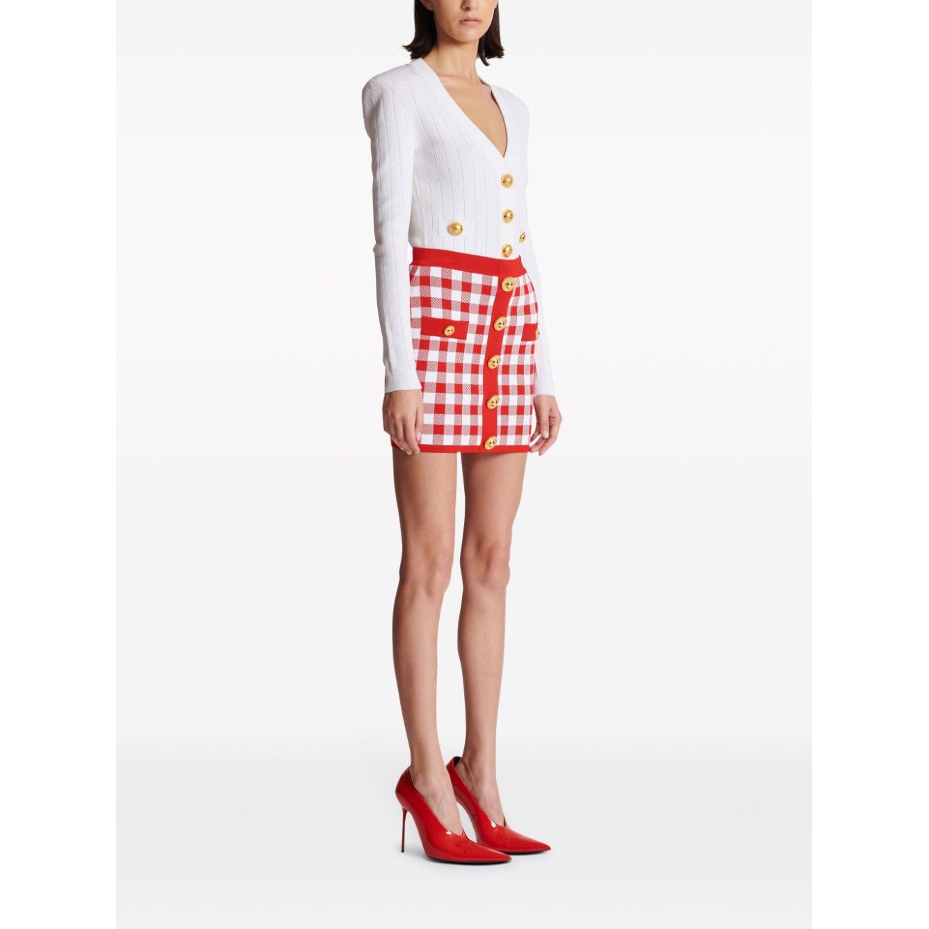 Balmain Gingham fine-knit miniskirt